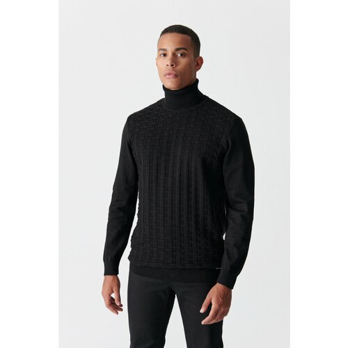 Avva Men's Black Turtleneck Jacquard Sweater Slike