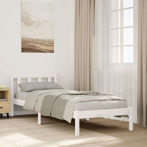 vidaXL Daljši posteljni okvir brez vzmetnice bel 90x210 cm borovina Cene