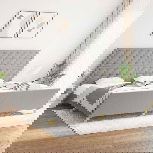  Posteljni okvir z vzglavjem svetlo siv 200x200 cm blago, (20903262) Slike
