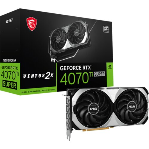 MSI Video Card NVIDIA GeForce RTX 4070 Ti SUPER VENTUS 2X 16G OC (16GB GDDR6X/256bit, PCI-E Gen4, 1x 16-pin Power Connector, 3x DP, 1x HDMI, ATX 2.5) Slike