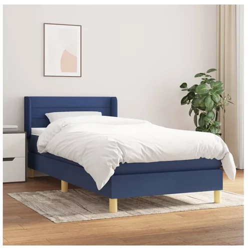 vidaXL Box spring postelja z vzmetnico modra 90x200 cm blago