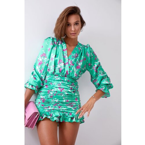 Fasardi Fitted green draped flower dress Slike