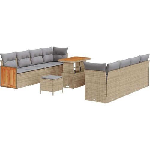  11-dijelni vrtni sofa set s jastučićima Bež Poli Ratan Akacija Vrtna garnitura - 3-dijelni vrtni blagovaonski set s jastučićima Cene