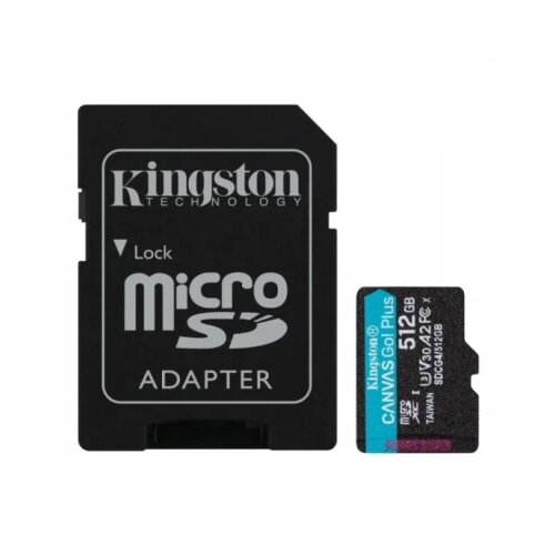 Kingston canvas go! plus microsd 512gb class 10 uhs-i u3 v30 a2 adapter (sdcg4/512gb) spominska kartica Slike
