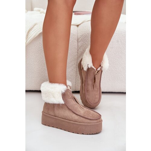 PG2 Women&amp;#039;s Snow Boots On Platform With Fur And Zipper Dark Beige Filiala Slike