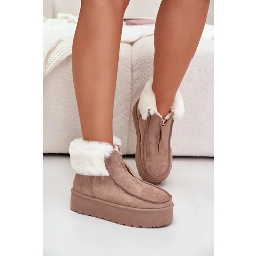 PG2 Women's Snow Boots On Platform With Fur And Zipper Dark Beige Filiala