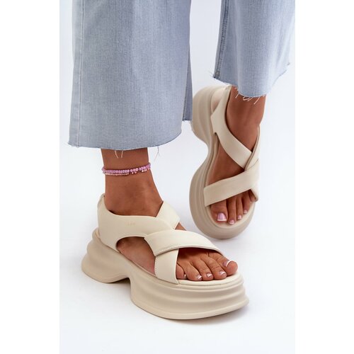 Kesi Women's leather sandals with chunky soles, light beige GOE Cene
