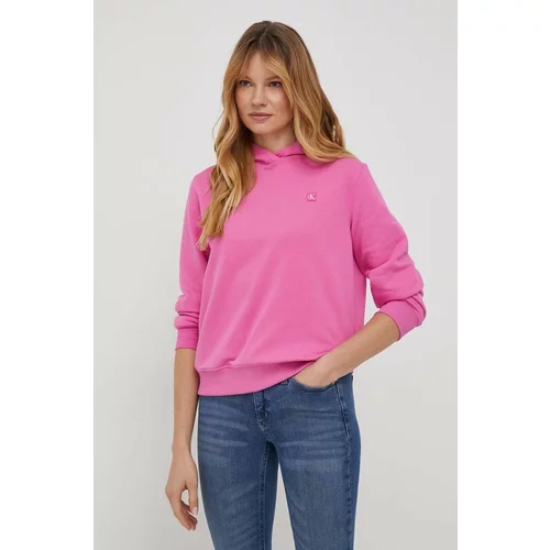 Calvin Klein Jeans Pulover ženska, roza barva, s kapuco