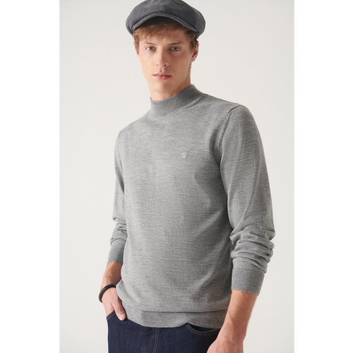 Avva Men's Gray Half Turtleneck Wool Blended Standard Fit Normal Cut Knitwear Sweater Slike