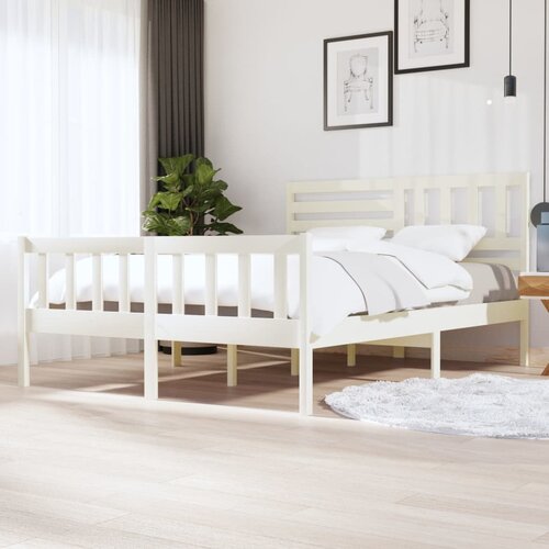The Living Store Posteljni okvir bel iz trdnega lesa 160x200 cm - Posteljni Okvir, (21526077) Slike