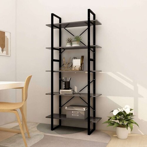 vidaXL ormarić za knjige s 5 razina sivi 80 x 30 x 175 cm od iverice Cene