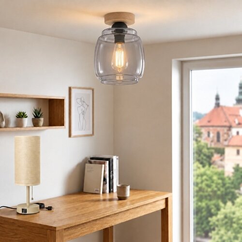Brilagi LED Stropno svetlo R GLASS 1xE27/60W/230V &amp;Oslash; 26 cm hrast/zadimljeno sivo Slike