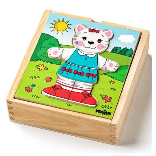 Woodyland Mačka koja se odijeva drvene puzzle 18kom - Slike