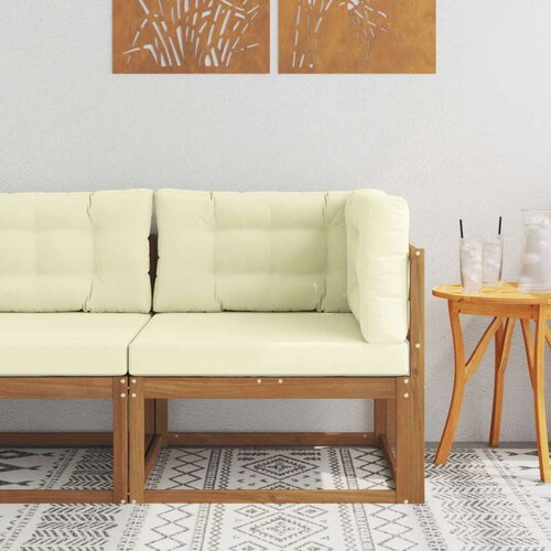  Vanjska kutna sofa Čvrsto drvo akacije Prirodna - Prirodna boja i krem kutna sofa Cijene