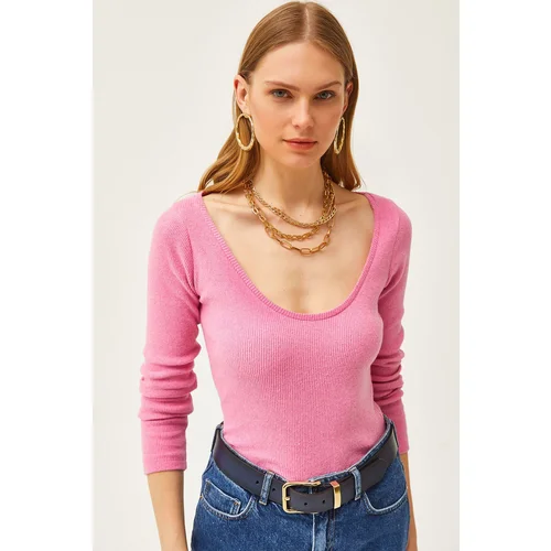 Olalook Woman's Pink Pool Collar Raised Lycra Blouse