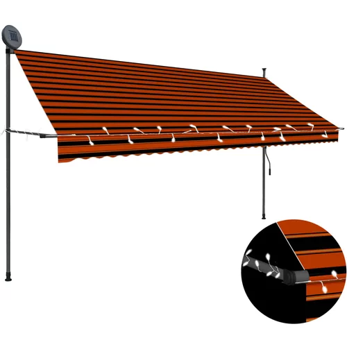 vidaXL Ročno zložljiva tenda z LED lučkami 350 cm oranžna in rjava, (20692821)