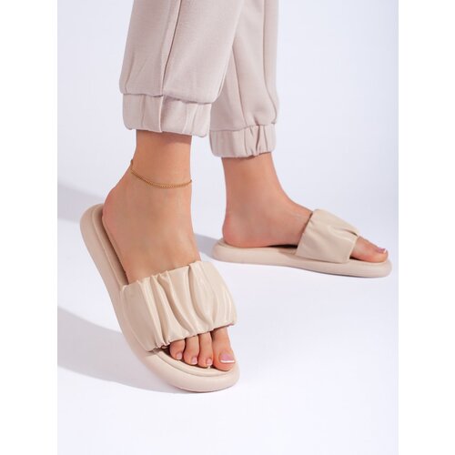 Shelvt Ruffled women's flip-flops beige Cene