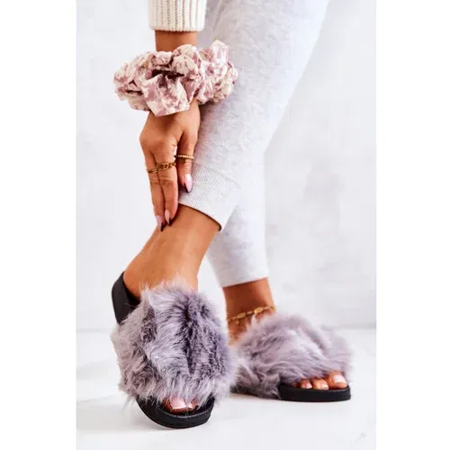 Kesi Slippers With Fur Rubber Grey Pollie