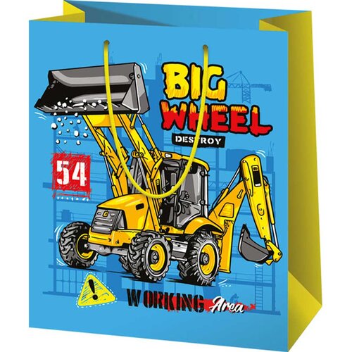Cardex Big Wheel velika darilna vrečka z vzorcem gradbenih strojev 26x13x33 cm Slike