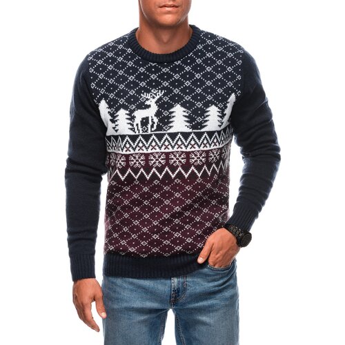 Edoti Men's Christmas winter jumper with reindeer - navy blue and white Cene
