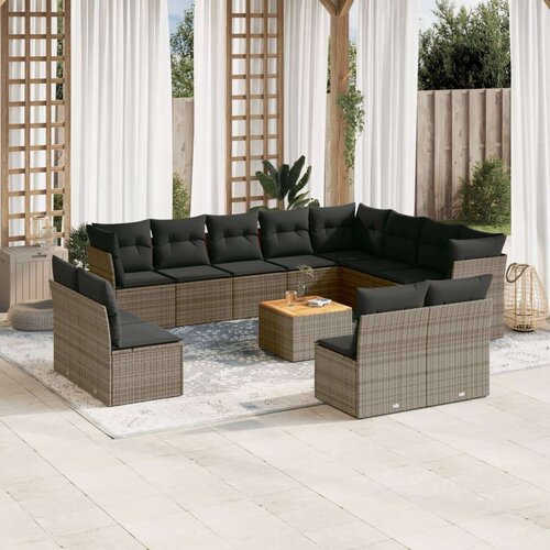 VidaXL 13-dijelni set vrtnih sofa od poliratana s jastucima sivi Slike
