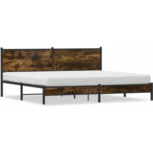 VidaXL Kovinski posteljni okvir brez vzmetnice dimljen hrast 200x200cm Slike