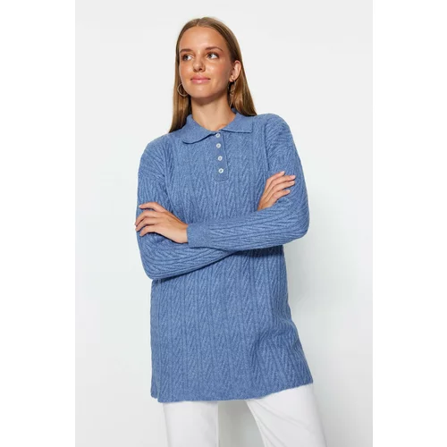 Trendyol Indigo Braided Knitwear Sweater