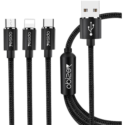 Yesido Podatkovni kabel (CA-60) - 3u1 USB na Type-C-Lightning - Micro USB 60W 3A 1.2m - crni Cijene