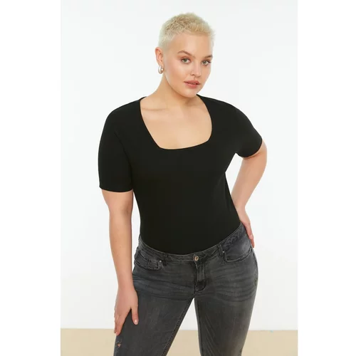 Trendyol Curve Black Square Collar Basic Knitted T-Shirt