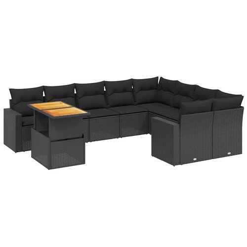  10-dijelni set vrtnih sofa s jastucima crni od poliratana Crna 100 x 55 x 73 cm Slike