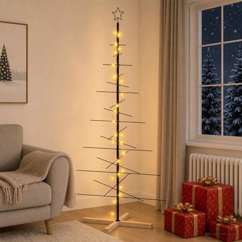  Metalna božićna jelka KUOPIO 180 cm Topla bijela Čelik Crna - 180 cm Crna s LED svjetlima Slike