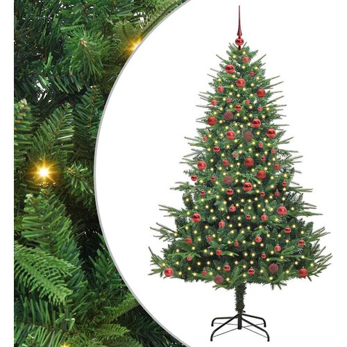 VidaXL Umjetno božićno drvce s rasvjetom i setom kuglica Zelena 180 cm Slike