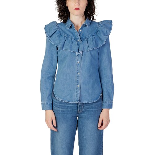 Only Srajce &amp;amp; Bluze ONLINDIGO LIFE LS FRILL DB DNM QYT 15297988 Modra Slike