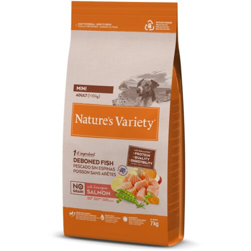 Nature’s Variety dog no grain mini adult salmon 7kg Cene