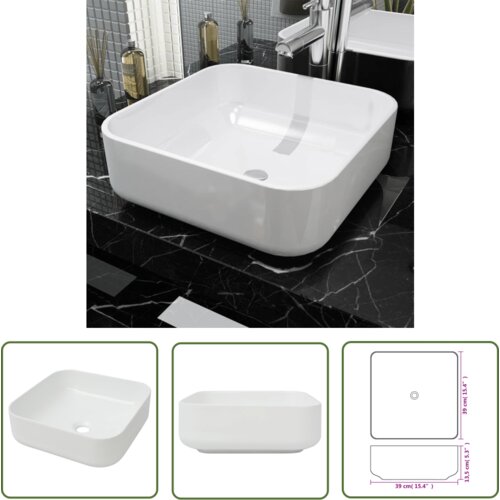 The Living Store Umivalnik Kvadratni Bela Keramika 39x39x13,5 cm - Umivalnik, (21744759) Slike