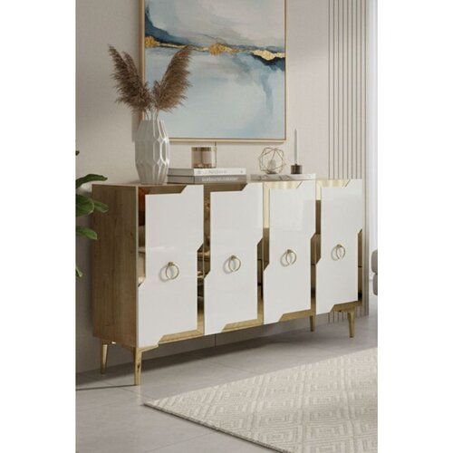 Hanah home komoda Seza 120, 120 cm, hrast Sapphire / bela / zlatna Cene