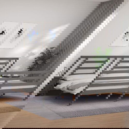 vidaXL Okvir za krevet s uzglavljem sivi 200 x 200 cm od masivnog drva Cene