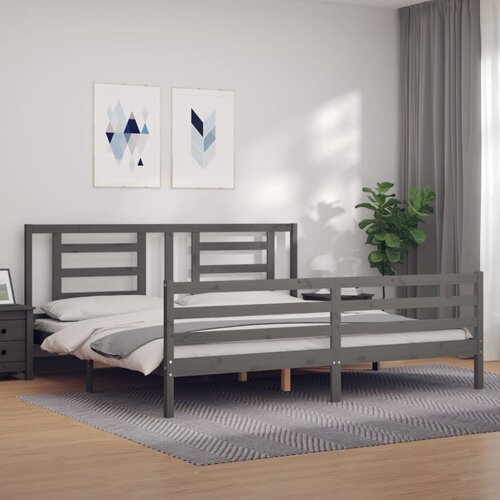 vidaXL Posteljni okvir z vzglavjem siv 200x200 cm trden les Cene