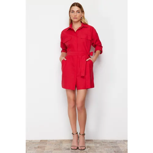 Trendyol Red Belted Pocket Mini Woven Shirt Dress