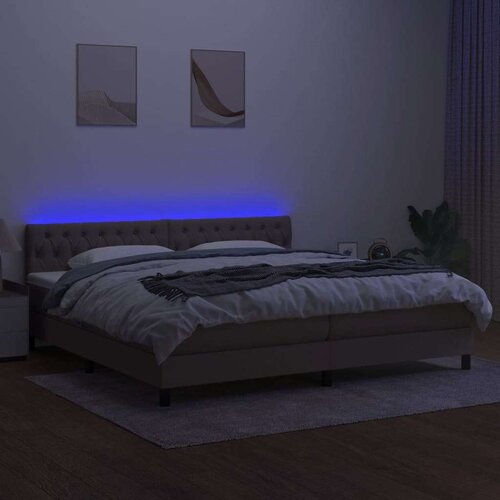  Krevet box spring s madracem LED smeđesivi 200x200 cm tkanina Slike
