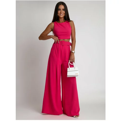 Fasardi Two-piece set with wide trousers and a dark pink blouse