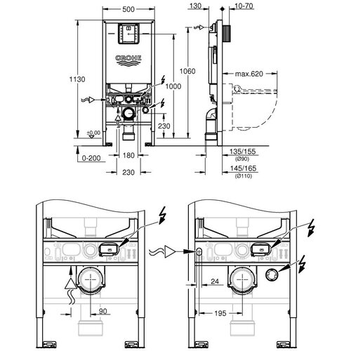 Grohe splakovalni kotliček za viseč WC Rapid SLX 113 cm 39596000 Slike