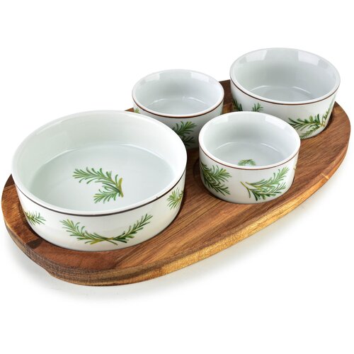Mondex Deska za serviranje Les s skodelicami Porcelan Allesken 28x16 cm bela 1 kpl, (5000179471) Cene