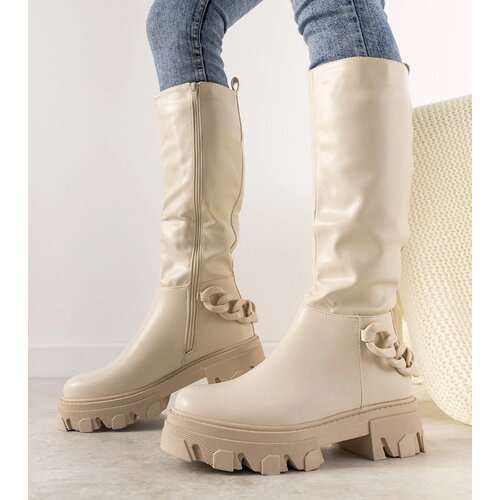 Gemre Beige ankle boots with chain Cognac Slike