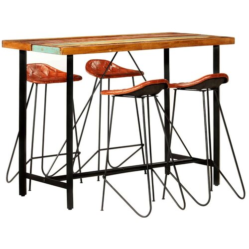  5-dijelni barski set od masivnog obnovljenog drva i prave kože Cijene