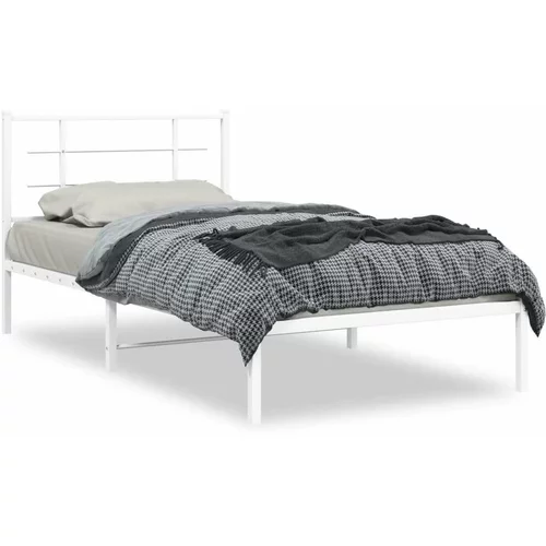 vidaXL Kovinski posteljni okvir z vzglavjem bel 107x203 cm, (21007362)