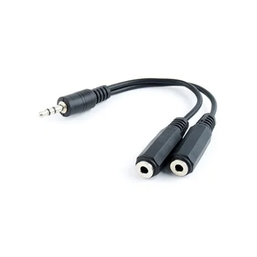 Audio kabl spliter, 3,5mm stereo to 2×3,5mm stereo, 10cm, GEMBIRD CCA-415-0.1M, black