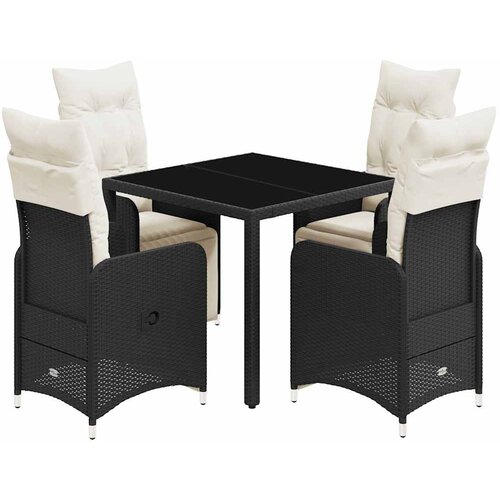  5-dijelni vrtni bistro set od poliratana s jastucima crni Crna 90 x 90 x 75 cm Slike