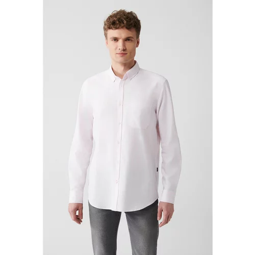 Avva Men's Light Pink 100% Cotton Oxford Buttoned Collar Striped Standard Fit Regular Fit Shirt