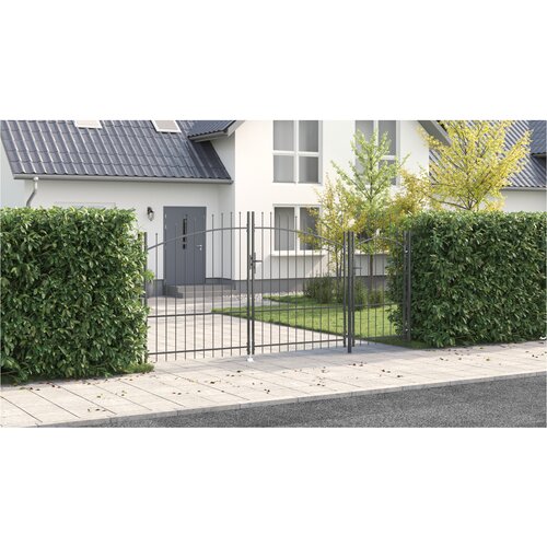 vidaXL vrata za vrt z ogrodnimi konicami siva 175x400 cm jeklo Cene